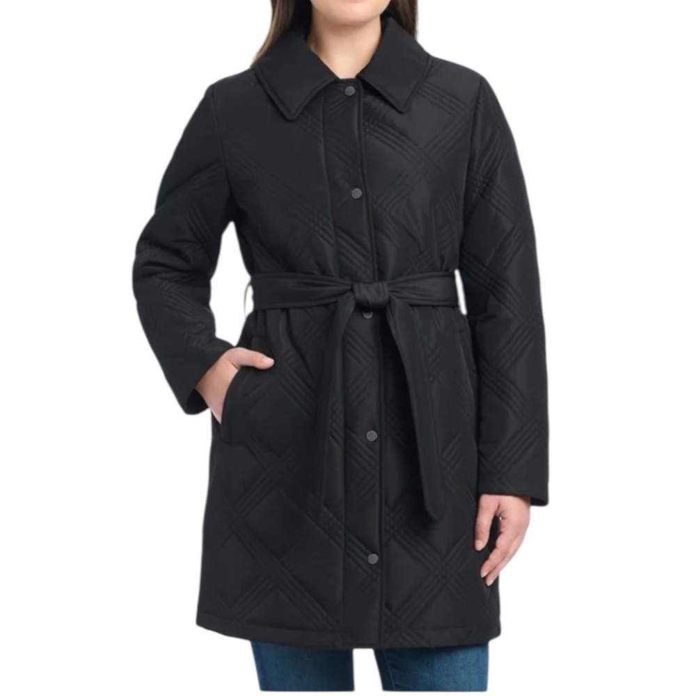 NWT Jones New York Women's Jacket w/ Hood, Tie-Belt & Pockets Black Size XS